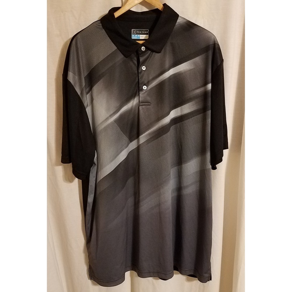 PGA Tour Men's Black & Gray Short Sleeve Polo Golf Shirt Size 2XL